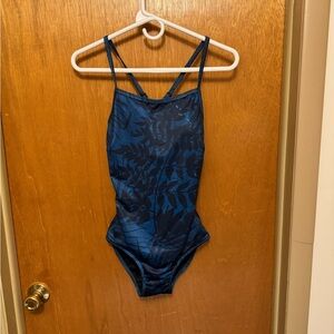Baleaf Blue Leaf Print One Piece Swimsuit UPF 50+ Spaghetti Straps Size 32